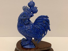 Antique Chinese Carved Lapis Lazuli Rooster Sculpture on Wood Base - £316.54 GBP