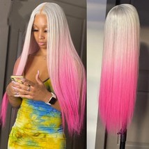 Grey and pink ombre human hair lace front wig/gray and pink human hair wig - $350.00+