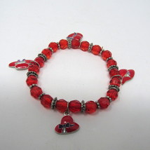 Red Hat Lady Bracelet Crystals 4 Silver Colored Hats Charms Purple Society #305X - £14.69 GBP