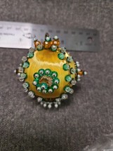 Vintage Sequin Beaded Push Pin Hand Made Christmas Ornament Gold Green Pearls - £10.36 GBP