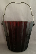 Vintage Anchor Hocking Dark Ruby Red Ice Bucket Detachable Silver Tone Handle  - £31.47 GBP