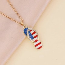 NEW 18&quot; Gold Patriotic Flip Flop Necklace Enamel American Flag - £10.96 GBP