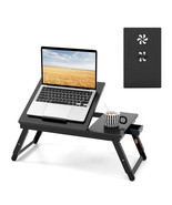 Adjustable Bamboo Laptop Desk with Tilting Top and Drawer-Brown - Color:... - $163.65 CAD