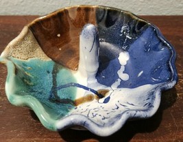 Handmade Signed Glazed Studio Art Pottery Trinket Dish With Ring Holder - £10.90 GBP