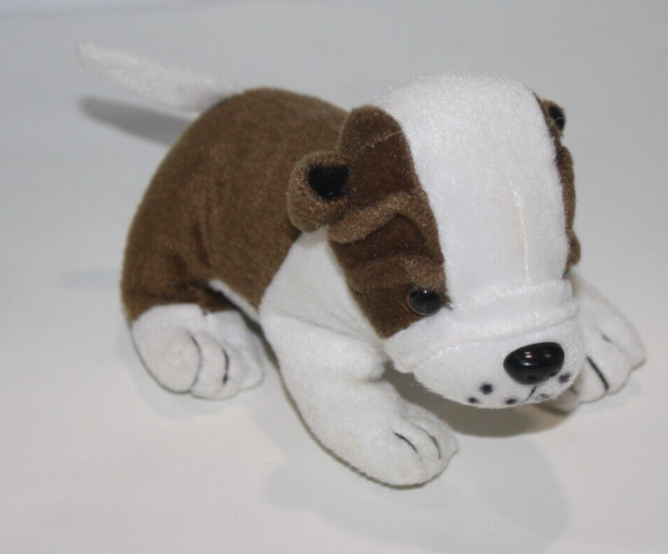 Oriental Trading Small Bulldog Dog Beanbag White Brown Plush 7&quot; Stuffed ... - $11.77