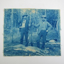 Cyanotype Photograph On Cloth Two Men Hunting Deer in Woods Antique 1800s RARE - £39.30 GBP