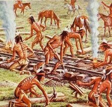 1961 Sioux Native Americans Destroying Railroad Print Card Antique Litho... - $55.76 CAD