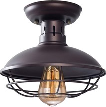 Industrial Metal Cage Ceiling Light,Rustic Mini Semi Flush Mounted Pendant Light - £12.97 GBP