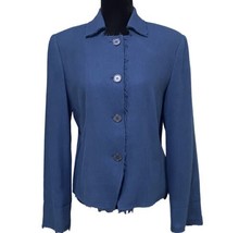 WinterSilks Blue Silk Wool Blend Raw Edges Blazer Jacket Size 12 - $34.99