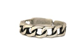 Chain Link Ring, Adjustable Silver Ring, Boho Thin Ring - £9.50 GBP