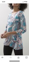 Chicos Tunic Top Blouse Women Size 2 Large Paisley 3/4 Button Sleeve Casual BOHO - £16.83 GBP