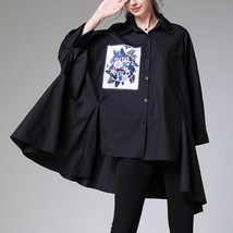 Female new spring and summer plus size fashion  batwing sleeve picture loose shi - £96.78 GBP