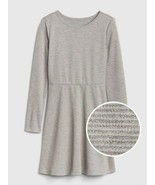 New GAP Kids Girls Heather Gray Striped Sparkle Crew Neck Fit Flare Dres... - £23.35 GBP