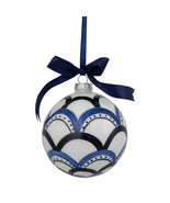 New - 4&quot; White and Blue Scallop Glass Christmas Ball Ornament - €32,56 EUR