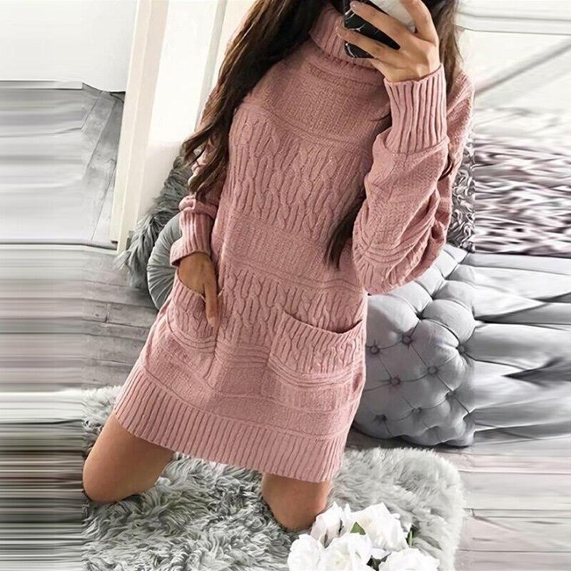Casual Front Pockets Knitted Sweater Dress Item image 4