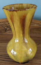 BMP Blue Mountain Pottery Harvest Gold Wide Mouth 3 Trees Vase - $13.99