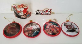 6 Coca Cola Ornaments Unbreakable Flat Bulbs (4) 2 Handmade Coke Logo Santa   - £22.17 GBP