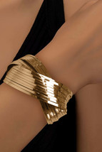 Gold Textured Crossover Metal Cuff Wide Bracelet - $19.36