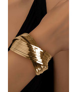 Gold Textured Crossover Metal Cuff Wide Bracelet - $19.36