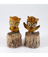 2 Lipco Owl Bells Ceramic Tree Stump Brown 4&quot; tall Vintage - £7.82 GBP