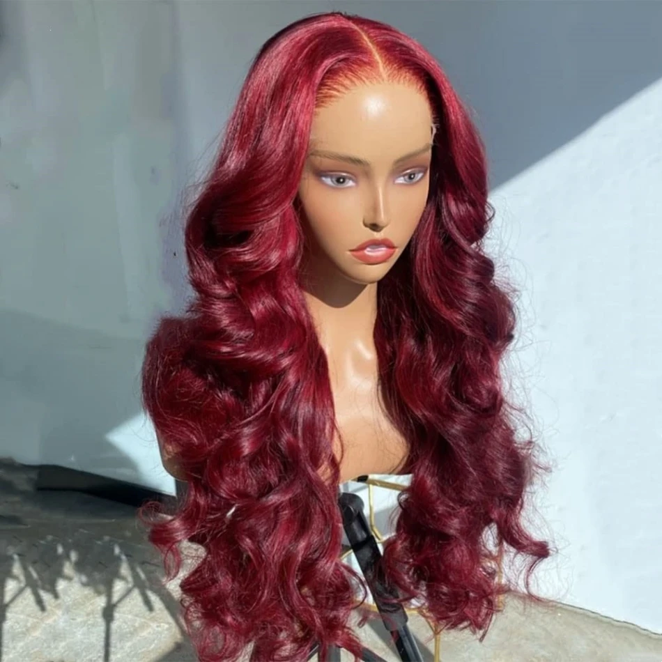 99j Burgundy 13x4 Lace Front Human Hair Wig Brazilian Red Colored Wigs Hd - £72.53 GBP+