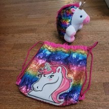 Claire’s Rainbow Sequin Unicorn Backpack Bag &amp; Creativity For Kids Plush Lot - £19.94 GBP