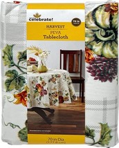 Celebrate Vinyl Tablecloth Harvest Botanical Patchwork 70 Round - £12.47 GBP