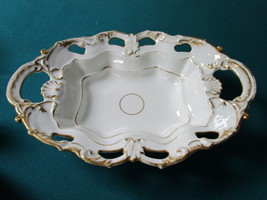 ANTIQUE German centerpiece bowl 2 handles molded borders and touches of gold - £71.42 GBP