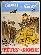 BLOCKHEADS (R-50s) Stan Laurel &amp; Oliver Hardy French Poster WWI Doughboys - $3,807.29 MXN