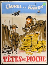 BLOCKHEADS (R-50s) Stan Laurel &amp; Oliver Hardy French Poster WWI Doughboys - £159.87 GBP