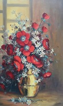 Rare 1974 Iolanda Rizzo Prag &quot;Flower in Vase&quot; Large Still Life Art Painting - £405.48 GBP