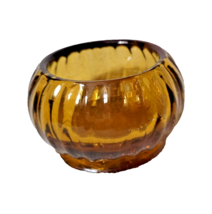 Indiana Glass Amber Ribbed BOWL Dish Bubble Candle Holder Orange MCM Dep... - £9.26 GBP