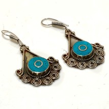 Tibetan Turquoise Handmade Bohemian Drop/Dangle Earrings Nepalese 2.20&quot; SA 3456 - £4.81 GBP