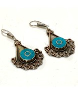 Tibetan Turquoise Handmade Bohemian Drop/Dangle Earrings Nepalese 2.20&quot; ... - £4.77 GBP