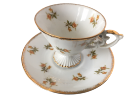 Grantcrest Scattered Yellow Roses Teacup and Saucer Footed Cup Gold Trim Scallop - £20.08 GBP