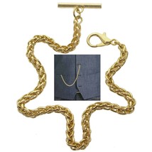 Gold color Albert Pocket Watch Chain Spiga Wheat Chain T Bar Lobster Cla... - £11.87 GBP