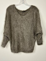 Staccato women&#39;s Sweater Dolman Sleeve soft fuzzy tan brown size Medium - £17.57 GBP