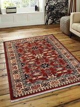8 x 10 ft. Hand Knotted Afghan Wool &amp; Silk Kazak Rectangle Area Rug, Red &amp; C - £578.98 GBP