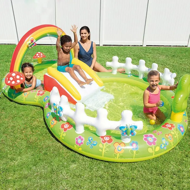 Garden Rainbow Inflatable Swimming Pool Large Swimming Pool Slide Thickening - £212.02 GBP