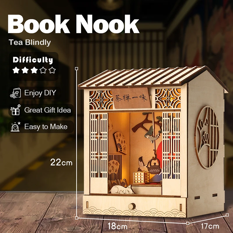 CUTEBEE Japanese Style Book Nook Kit DIY Doll House with Light Bookshelf Insert - £42.56 GBP