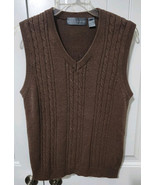Oscar De La Renta Sweater Vest Mens L Brown Sleeveless Cotton V-Neck Cab... - $28.75