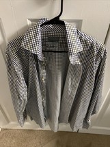 Thomas Dean Large Blue Khaki And Green Checked Dress Shirt Men’s Worn No... - £14.70 GBP
