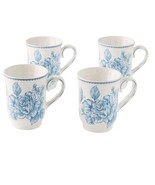 Four (4) Pioneer Woman ~ AGATHA ~ BLUE ~ Stoneware Mugs ~ 3.25&quot; x 4.5&quot; - $60.00