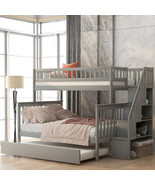 Twin over Full Bunk Bed with Trundle and Staircase,Gray - £548.86 GBP