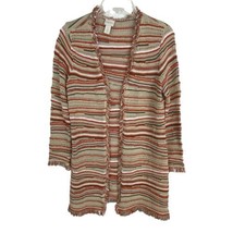 Chicos Womens Sweater Shirt Size 1=8/Medium Beige Open Front Fringe Long... - £24.66 GBP
