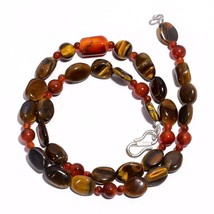 Natural Tiger Eye Carnelian Gemstone Mix Shape Smooth Beads Necklace 17&quot; UB-4647 - £7.69 GBP