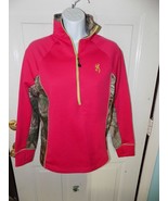 Browning Buckmark Pullover Jacket Half Zip Pink Camouflage Thumbhole Size S - £14.35 GBP