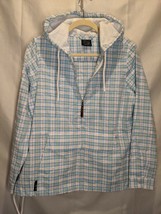 Women&#39;s BEACH Wear Blue/Tan Small Seersucker 1/4 Zip Jacket Charles River - £14.59 GBP