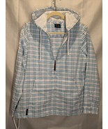 Women&#39;s BEACH Wear Blue/Tan Small Seersucker 1/4 Zip Jacket Charles River - £14.75 GBP