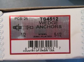 1/2&quot; x 5 1/2&quot; Concrete Wedge Anchor steel zinc plated box of 25 - £15.77 GBP
